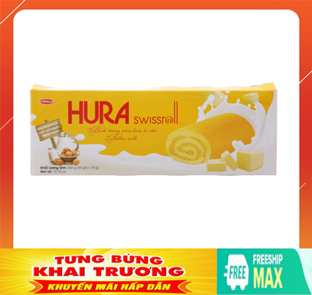 Bánh trứng cuộn kem bơ sữa Hura Swissroll hộp 360g