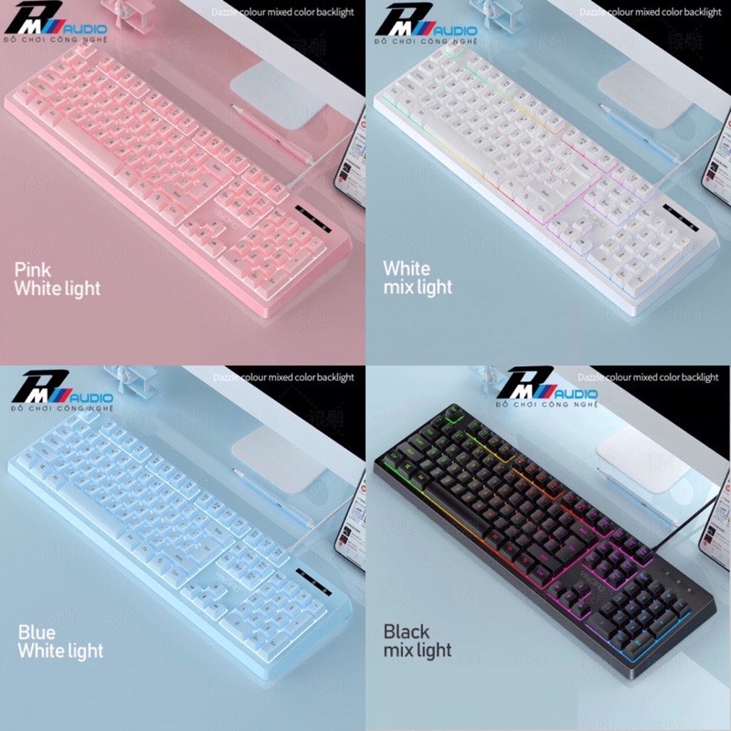 Bàn Phím Gaming K200 YINOIAO Led xuyên chữ có 4 màu HỒNG, XANH ,TRẮNG, ĐEN.Bảo hành lỗi 1 đổi 1-BMVAUDIO