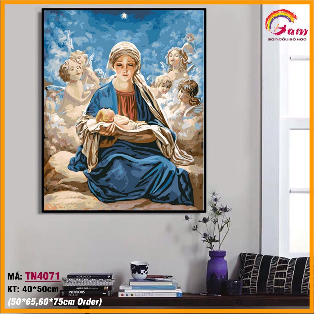 [Mã LIFEHOT1505 giảm 10% đơn 99K] Tranh tô màu theo số sơn dầu số hóa TRANHSOHOAVN công giáo Đức mẹ Maria TN4071