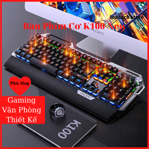 Bàn phím máy tính, bàn phím cơ gaming k100 full led có kê tay phím cơ gõ cực đã cho laptop máy tính pc