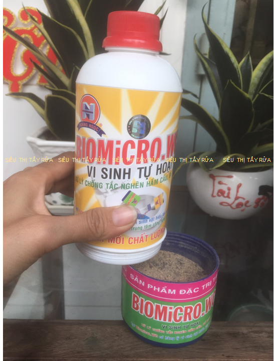 Vi sinh biomicro.wc 500ml + 100gr thái lan vi sinh tự hoại xử lý chống tắc nghẽn hầm cầu, bể phốt