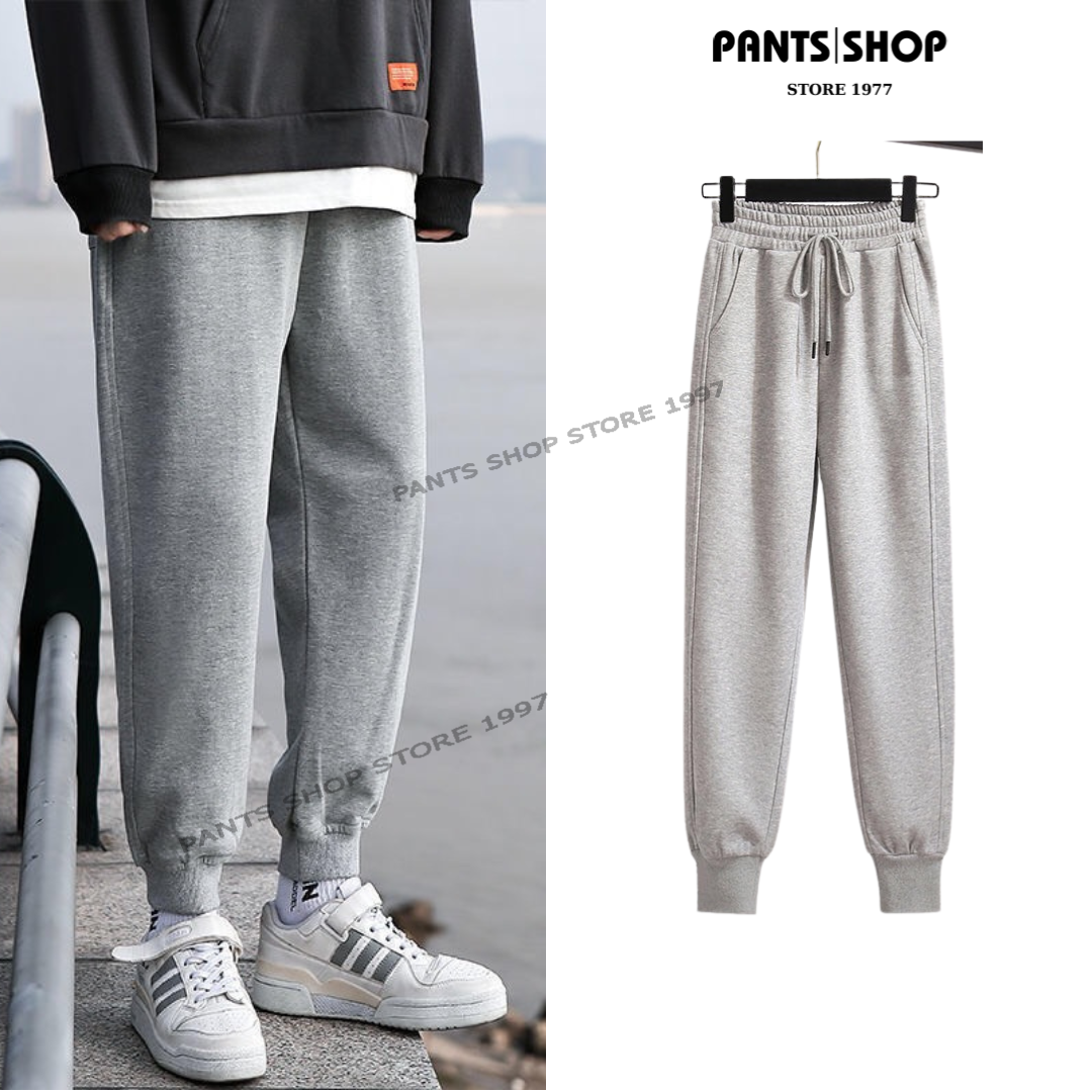 Quần jogger thể thao nữ - lưng thun co giãn, hack dáng, phong cách thể thao, cạp chun cotton - quần nỉ trơn xám - pants shop