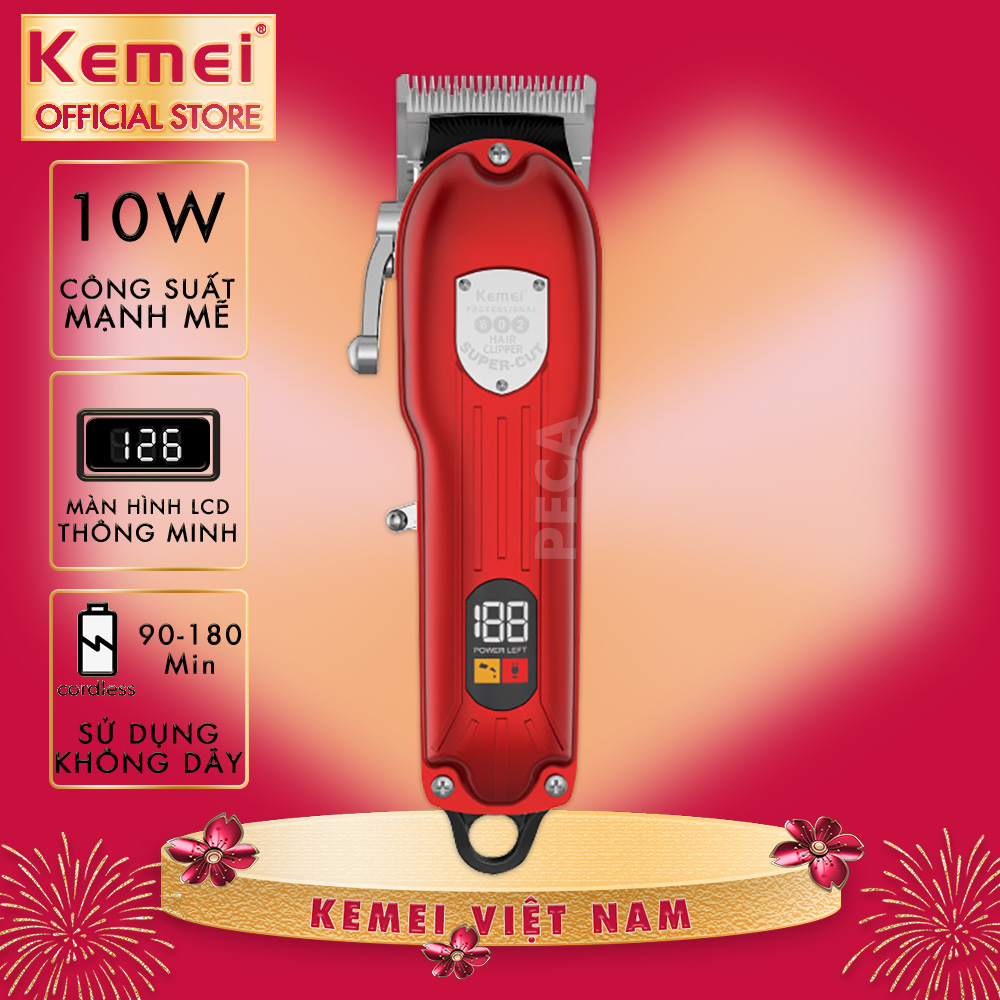 Tông đơ cắt tóc chuyên nghiệp KEMEI KM-802 công suất 10W màn hình LCD sạc nhanh USB tăng đơ dùng gia đình salon tiệm tóc barber- Chính hãng
