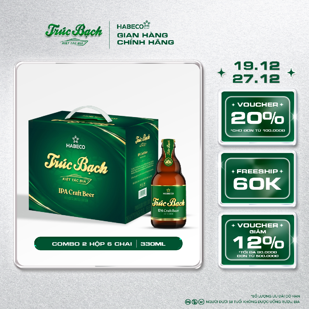 Hộp 6 chai Bia Trúc Bạch IPA Craft - HABECO 330ml chai