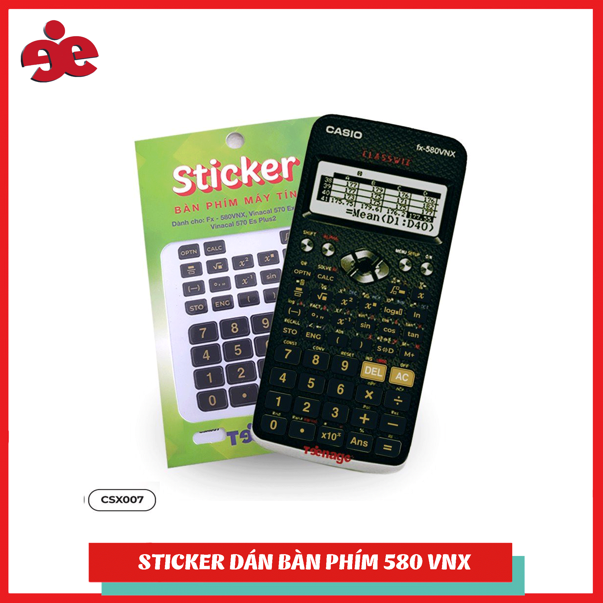 Sticker bàn phím máy tính Casio fx580 vnx, Vinacal 570esplus 2 CSX007