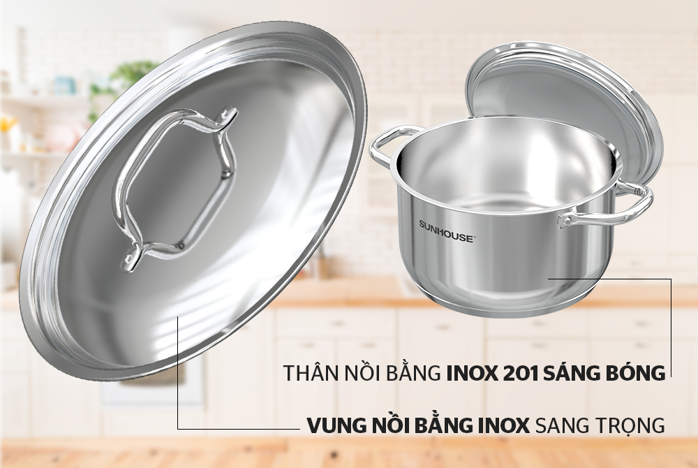 BỘ NỒI CHẢO INOX 5 ĐÁY SUNHOUSE SHG995
