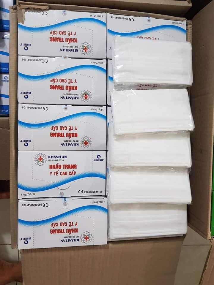 HỘP 50 CÁI KHẨU TRANG KHÁNH AN (VIP) 4 LỚP KHÁNG KHUẨN (MÀU TRẮNG)