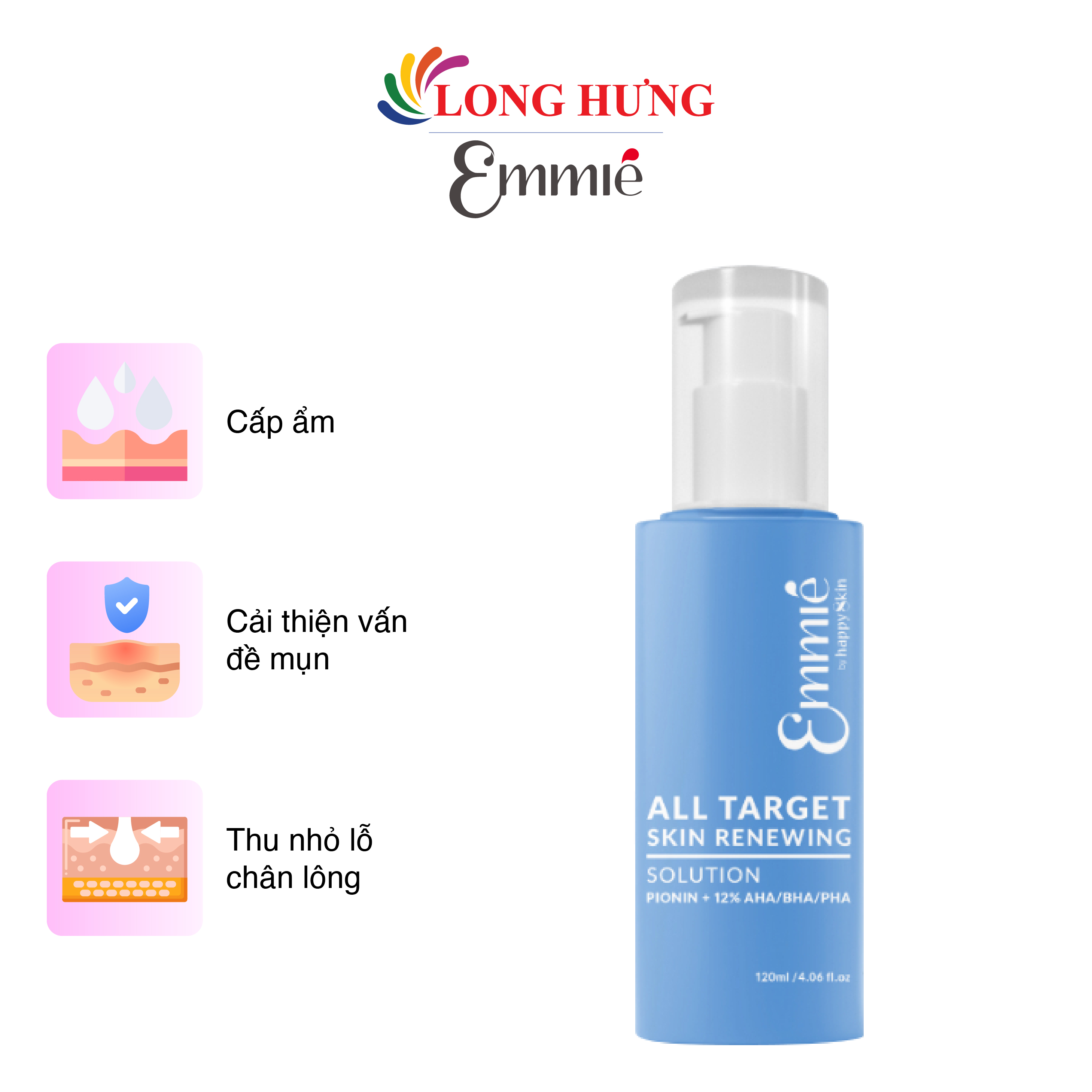 Dung dịch tẩy tế bào chết và tái tạo da Emmié All Target Skin Renewing Solution Pionin + 12% AHA/BHA/PHA (120ml)