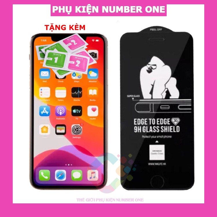 Kính cường lực iphone Kingkong full màn hình cho iPhone 6/6s/7/7plus/8/8plus/plus/x/xr/xs/11/11Pro/11Promax loại cao cấp tặng kèm bộ giấy vệ sinh máy