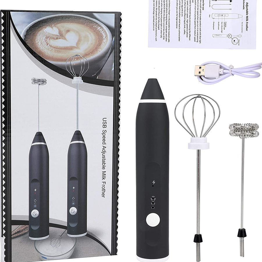 Máy tạo bọt sữa sạc usb 2 loại đầu khuấy cafe và đánh trứng