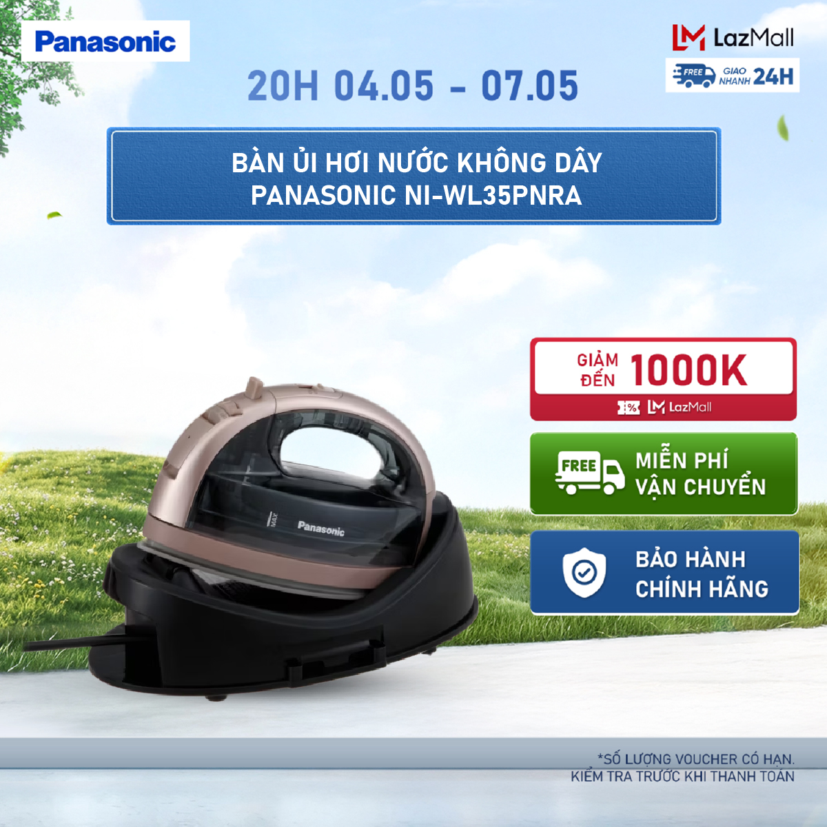Bàn ủi hơi nước không dây Panasonic NI-WL35PNRA - 1800W - Hàng chính hãng