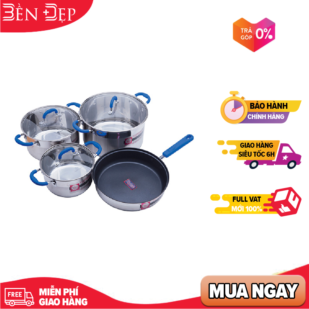 Bộ nồi 3 chiếc cỡ 18 22 26cm và 1 chảo inox smartcook cỡ 26cm sm1497