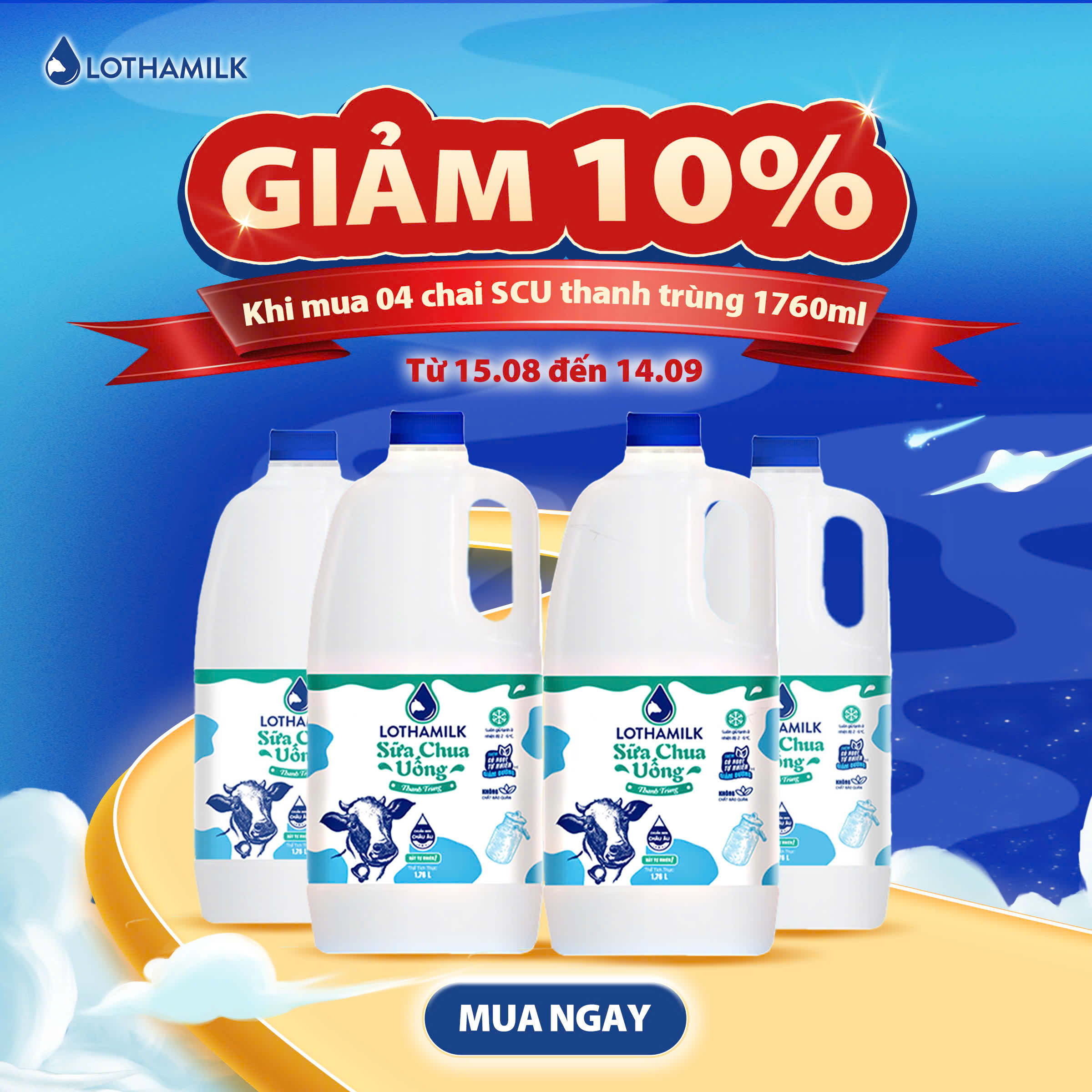 Sữa chua uống thanh trùng Lothamilk có đường chai 1760ml