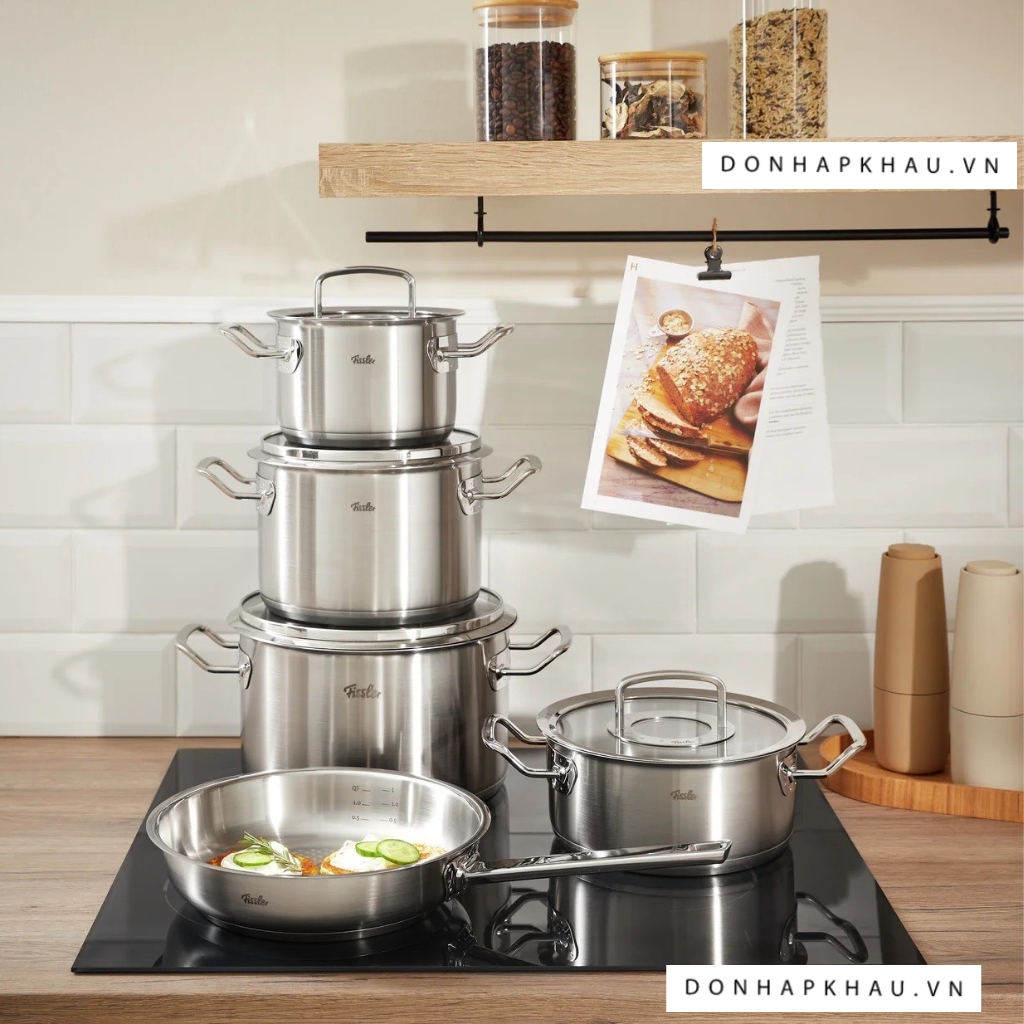 Bộ nồi 5 món fissler original profi set 5, vung kính