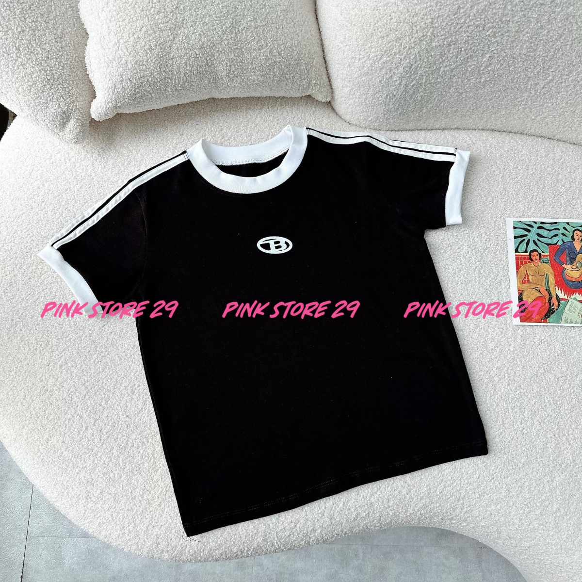 Áo thun Baby Tee chữ B PINKSTORE29 viền phối màu cá tính A5727
