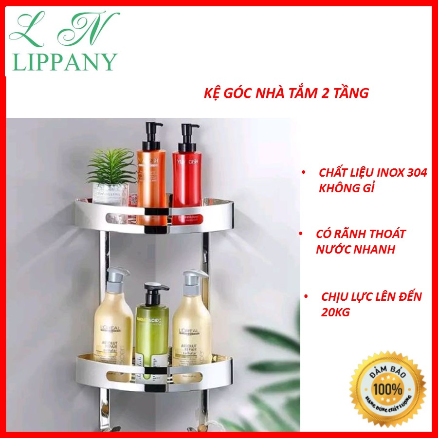 Kệ góc nhà tắm 2 tầng bằng inox 304
