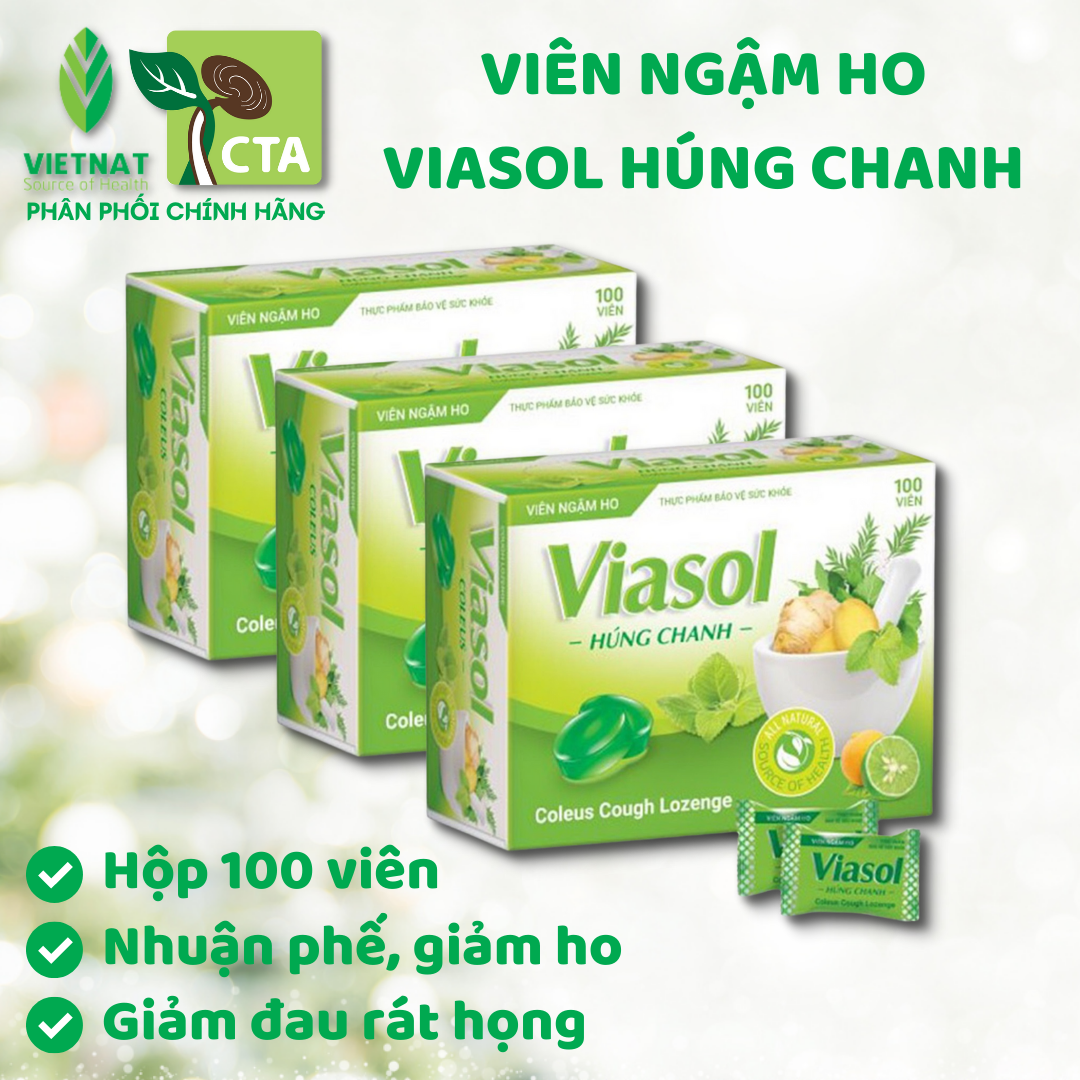 Combo 3 hộp kẹo ngậm húng chanh viasol thảo mộc vietnat hổ trợ giảm ho