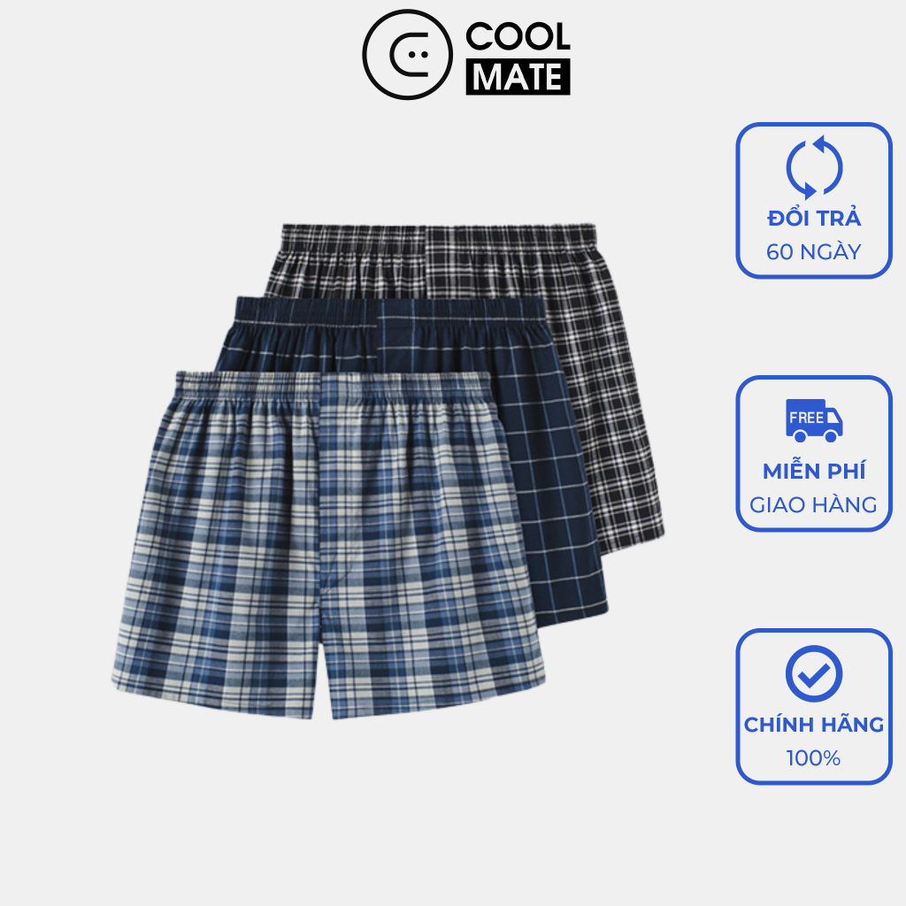 Pack 3 Quần Shorts Nam kẻ sọc Basics mặc nhà chất liệu mềm mại, thoáng mát - Thương hiệu Coolmate