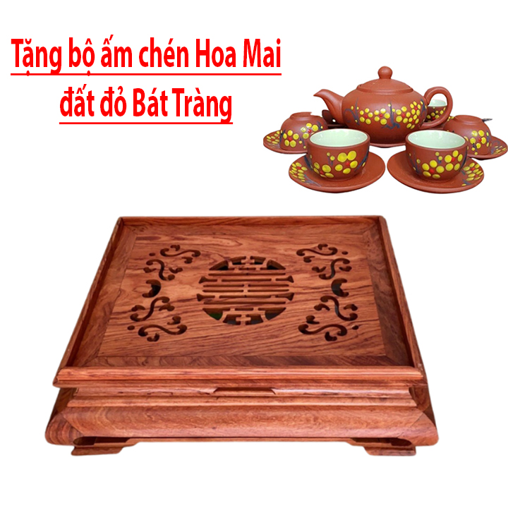 Khay trà gỗ Hương đựng ấm chén dáng chân quỳ sang trọng