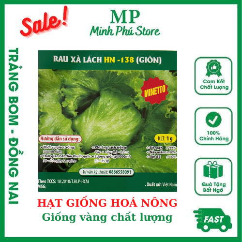Rau xà lách HN138 (Giòn) - 1g - Hạt giống Hoá nông rau củ quả trái lá chịu nhiệt, trồng quanh năm, nảy mầm tốt, năng suất cao_Siêu sale hot hit rẻ