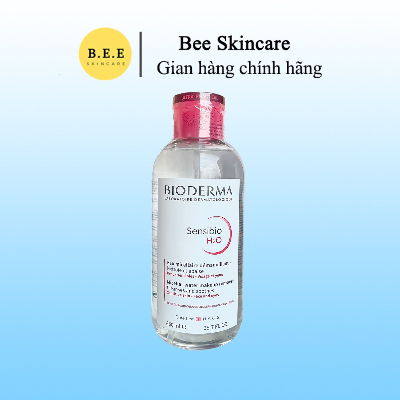 Nước Tẩy Trang Bioderma Hồng Nắp Nhấn 850ml Bee Skincare
