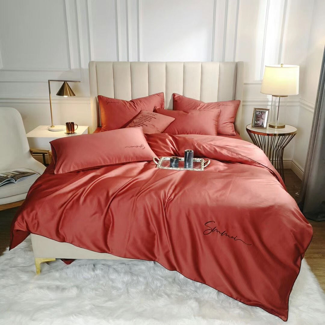 Lụa Tencel 40s - Bộ chăn ga và vỏ gối tencel suimoi  màu cà rốt đậm cao cấp , cực kỳ sang trọng