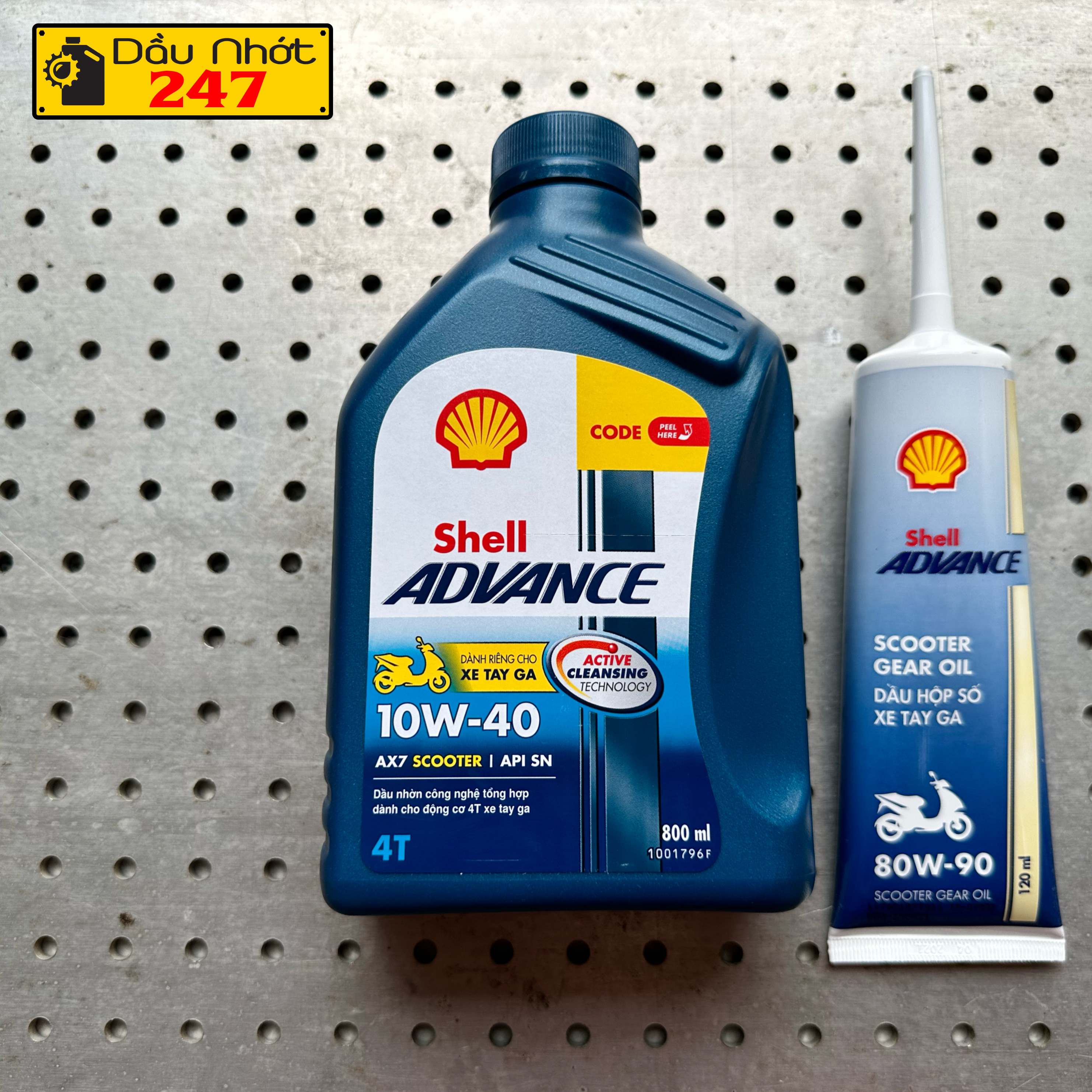 Combo nhớt tay ga Shell Advance Scooter Ax7 800ml và nhớt láp hộp số Shell Gear Oil 120ml