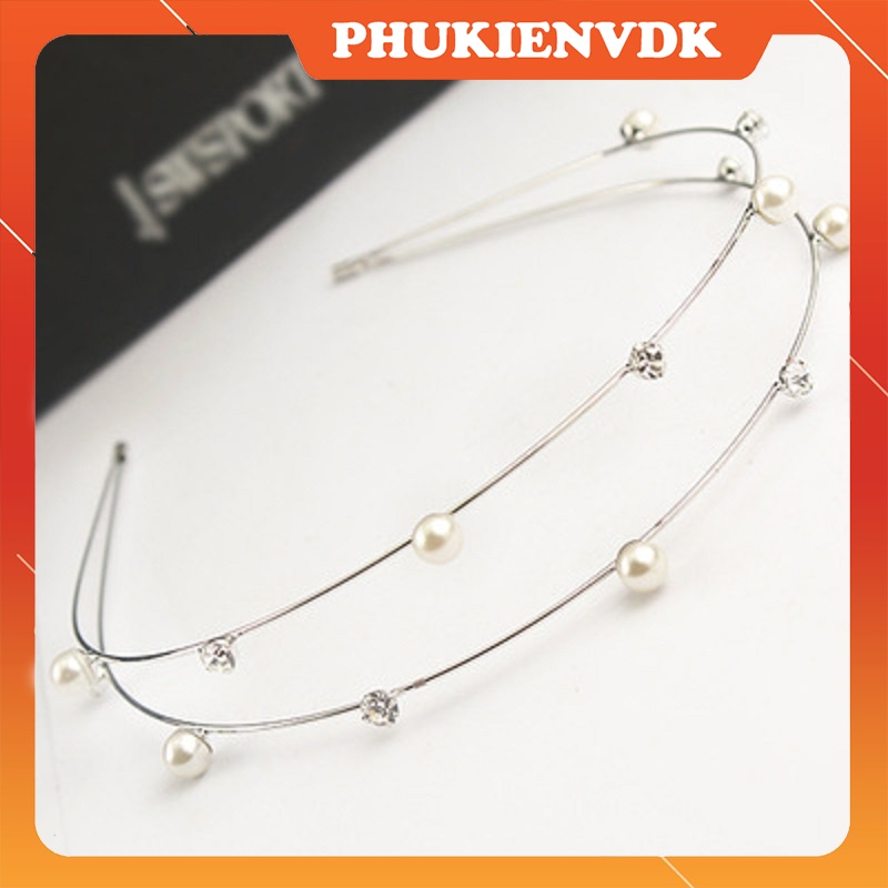 Băng đô bờm kim loại đính đá đính hạt tiểu thư sang chảnh cao cấp kt13