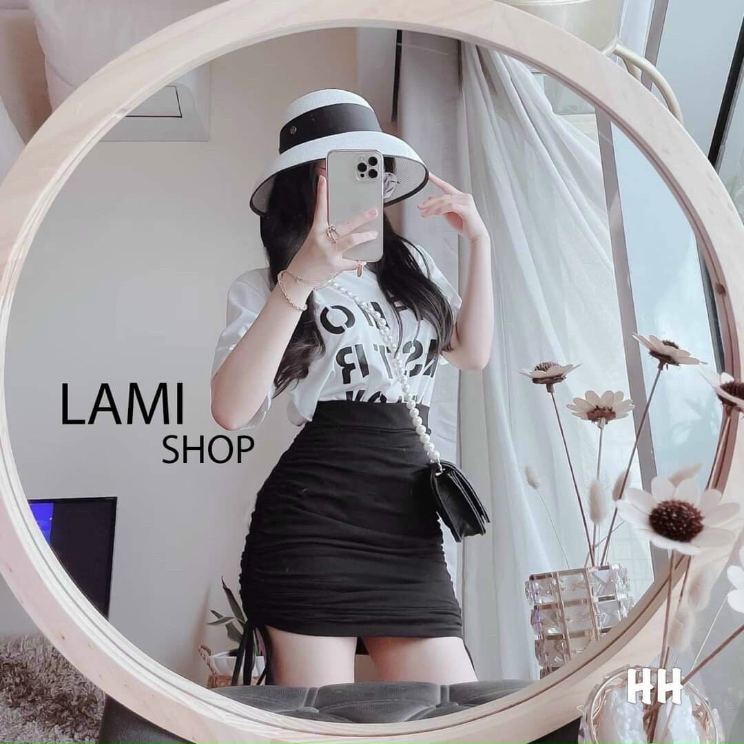 Sét áo in chữ& chân váy rút dây 2 bên