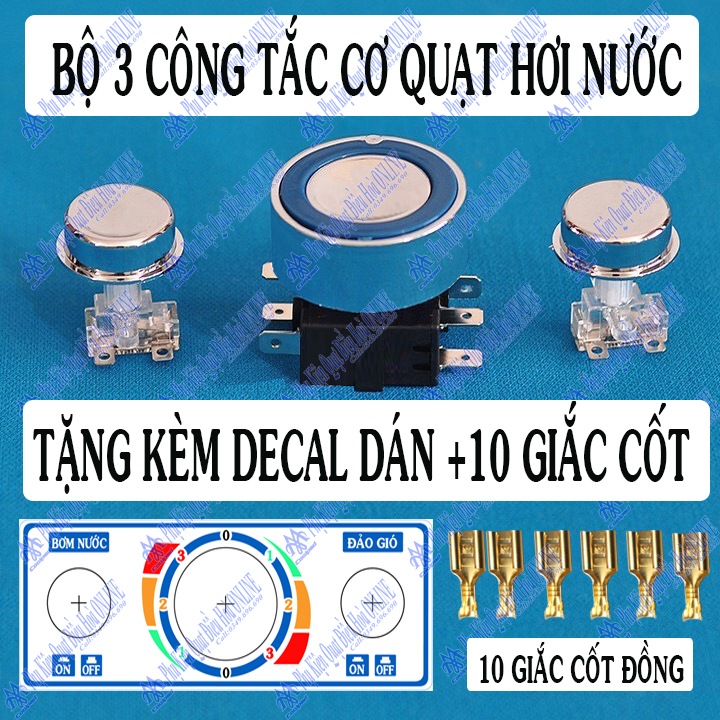Bộ 3 công tắc cơ quạt hơi nước xoay 360 độ đều có bơm nước