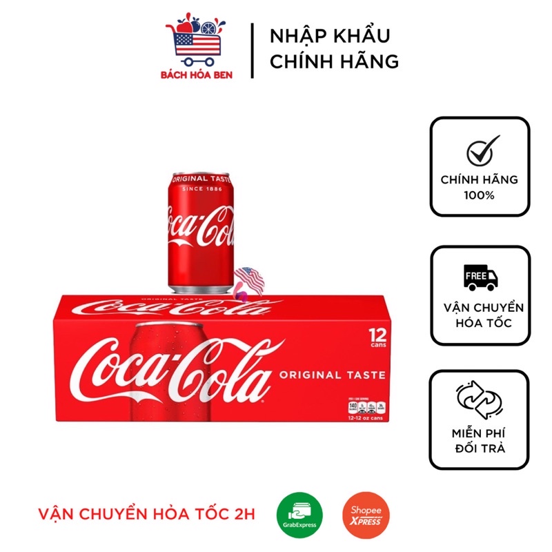 Thùng 12 Lon Coca Cola Mỹ - Date 31 07 2023