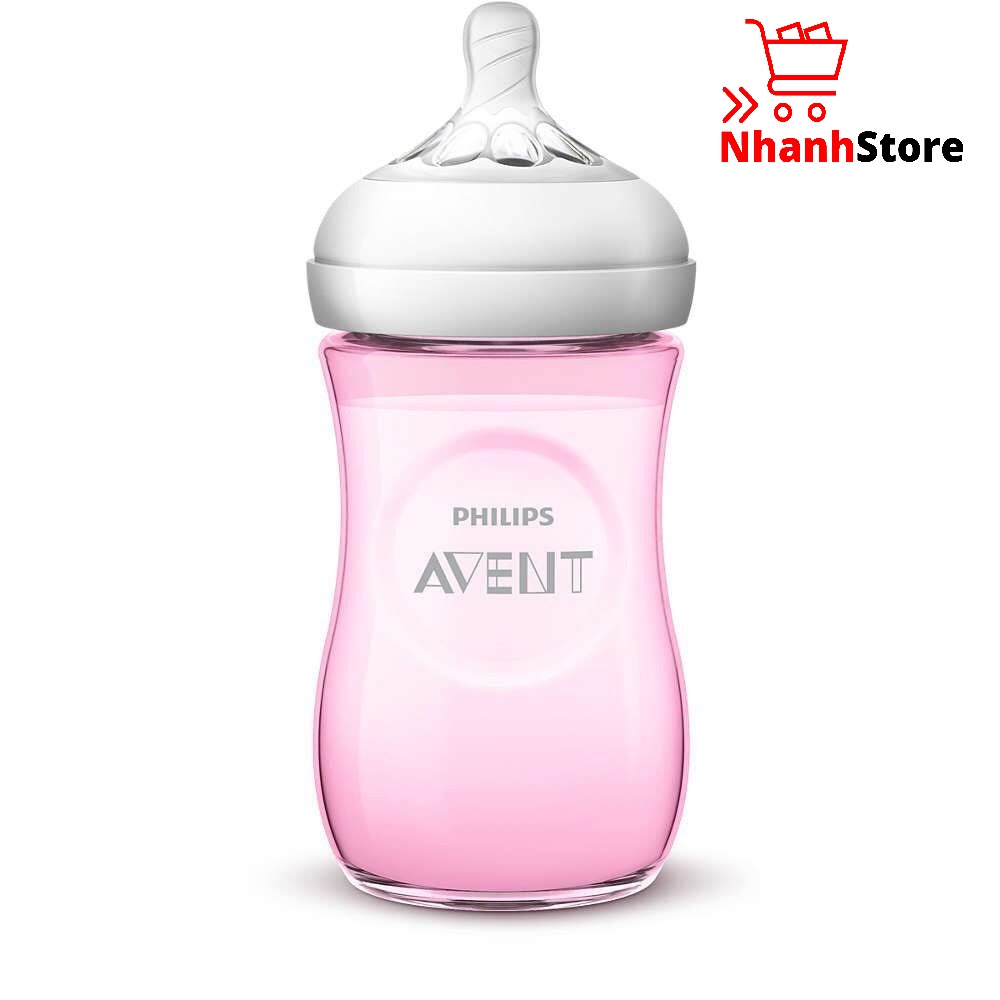 Bình sữa Avent Nautural 260ml màu Hồng nhạt, màu Xanh dương [Núm số 2, 1m+]
