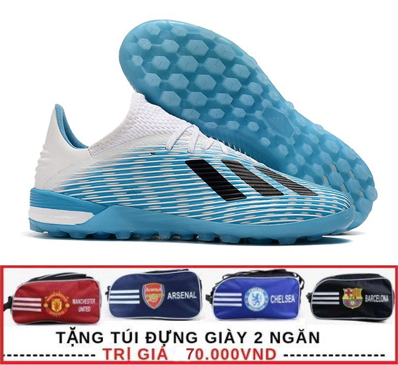 Giày đá bóng X19.1 Xanh Ngọc - Da mềm - Nhẹ - Tặng túi đựng giày 2 ngăn ( màu ngẫu nhiên )