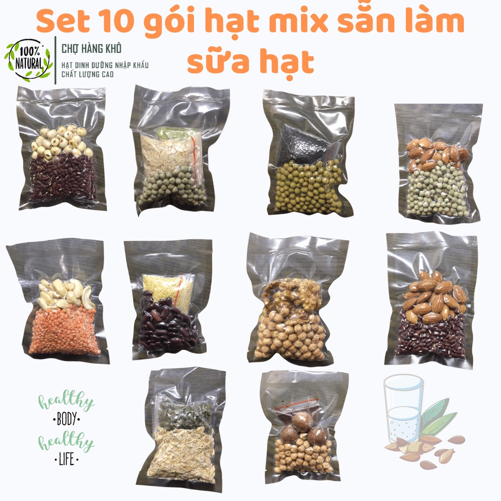 Set 10 gói hạt làm sữa hạt mix sẵn tiện lợi tỉ lệ hạt dinh dưỡng cao