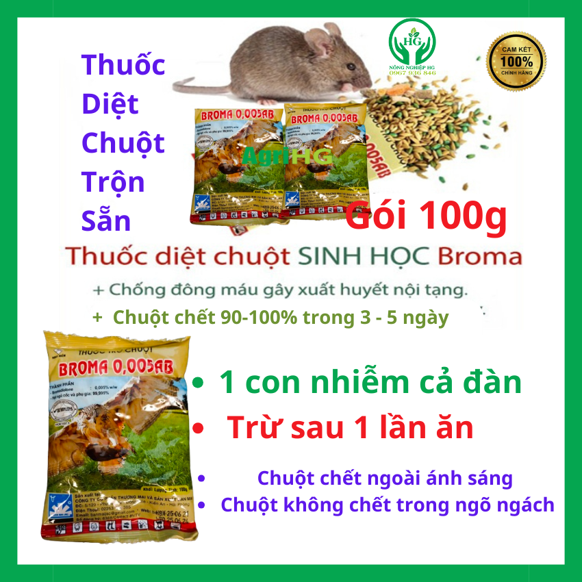   COMBO 5 GÓI   loại 100g Thuốc diệt chuột sinh học Broma 0.005AB thuốc diệt chuột hiệu quả cao thuốc trừ chuột hiệu quả cao thuốc trừ chuột sinh học trộn sẵn dễ  sử dụng 