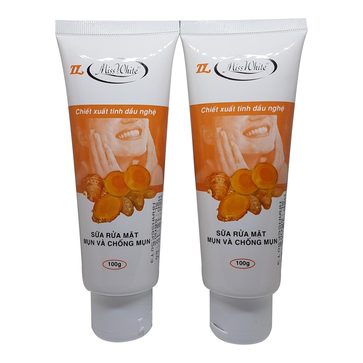 Combo 2 tuýp sữa rửa mặt mụn và chống mụn miss white 100g
