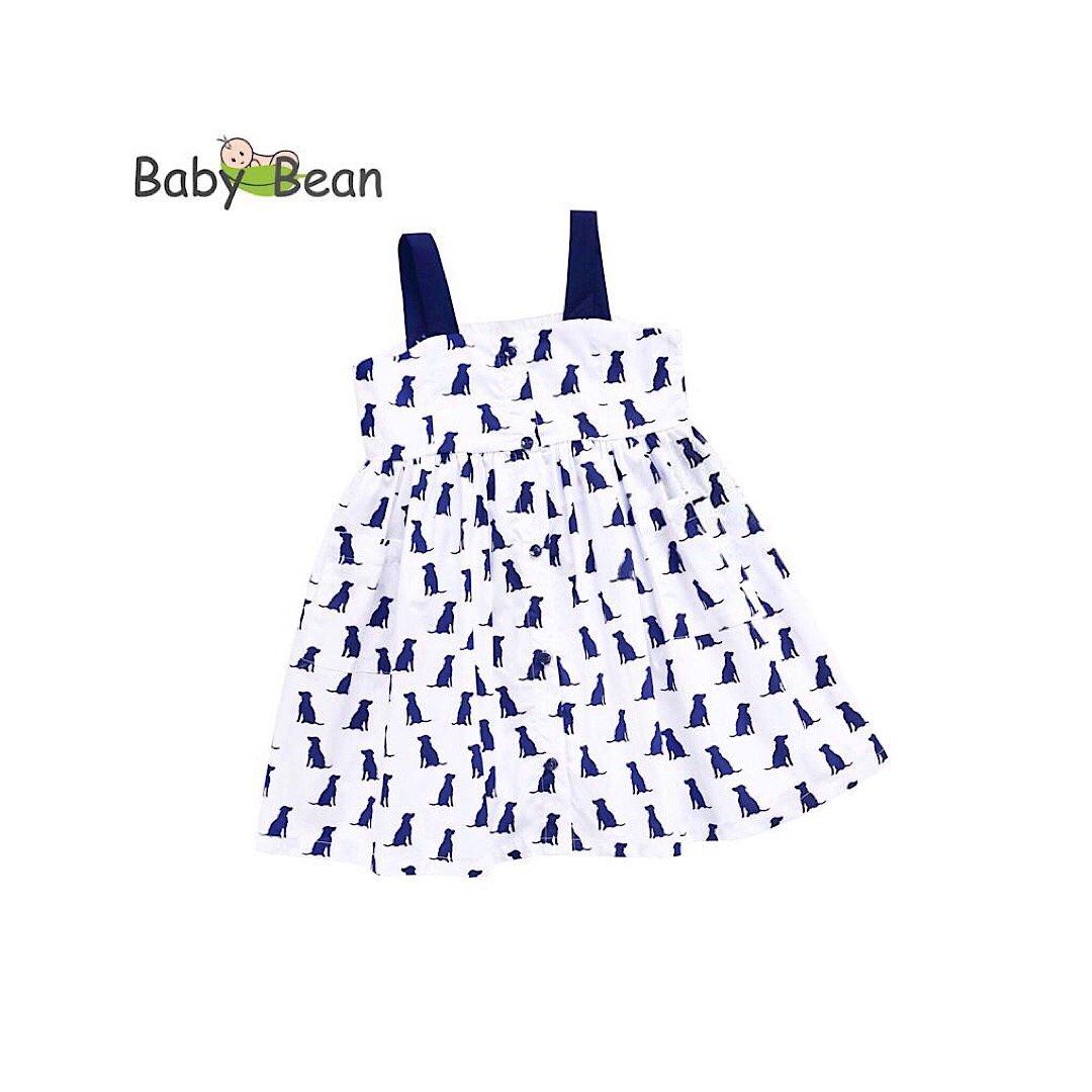 Váy đầm cotton 2 dây túi vuông hoa văn bé gái babybean