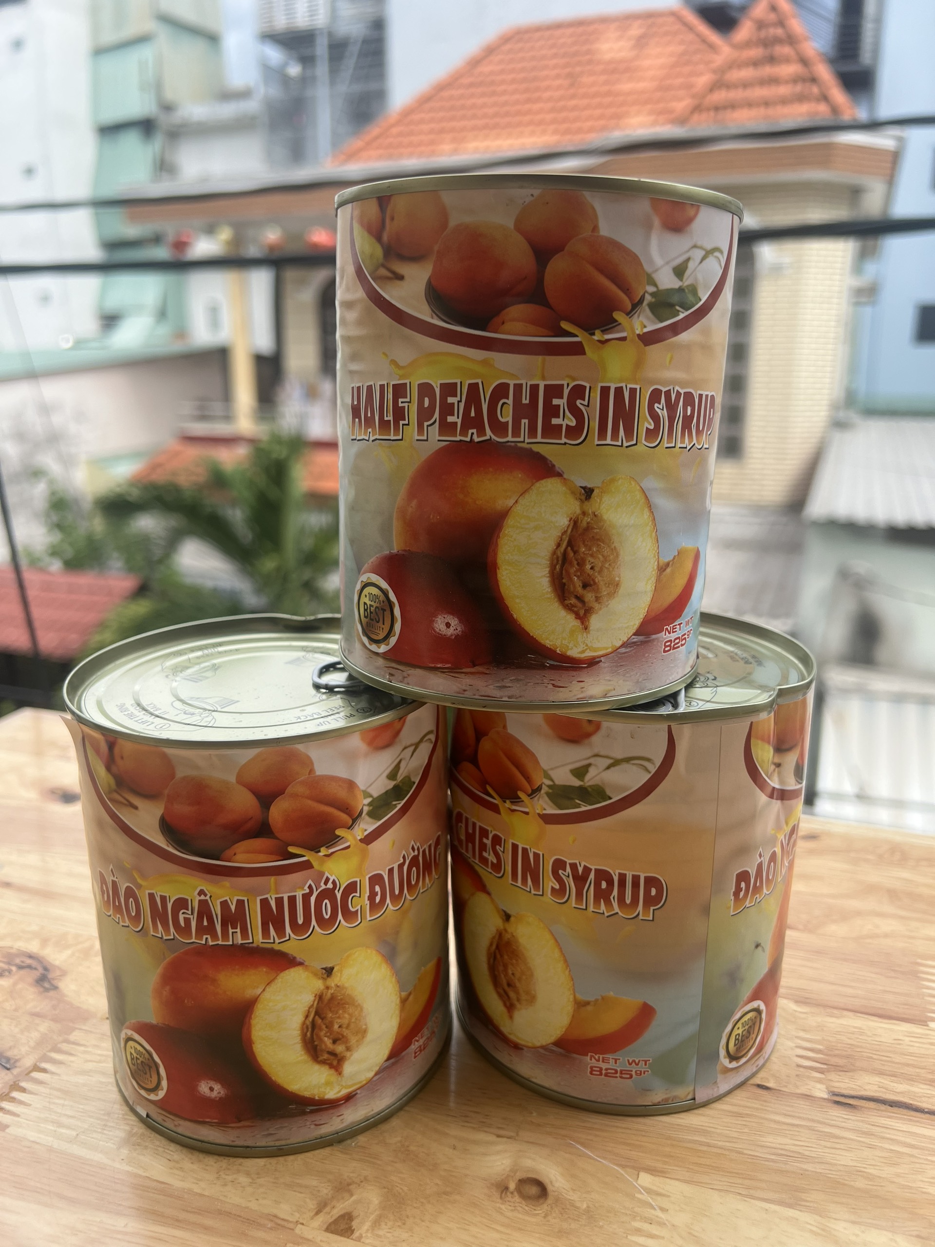 Đào ngâm hộp 820g - đào nữa quả ngâm nước đường- chuyê dùng pha chế