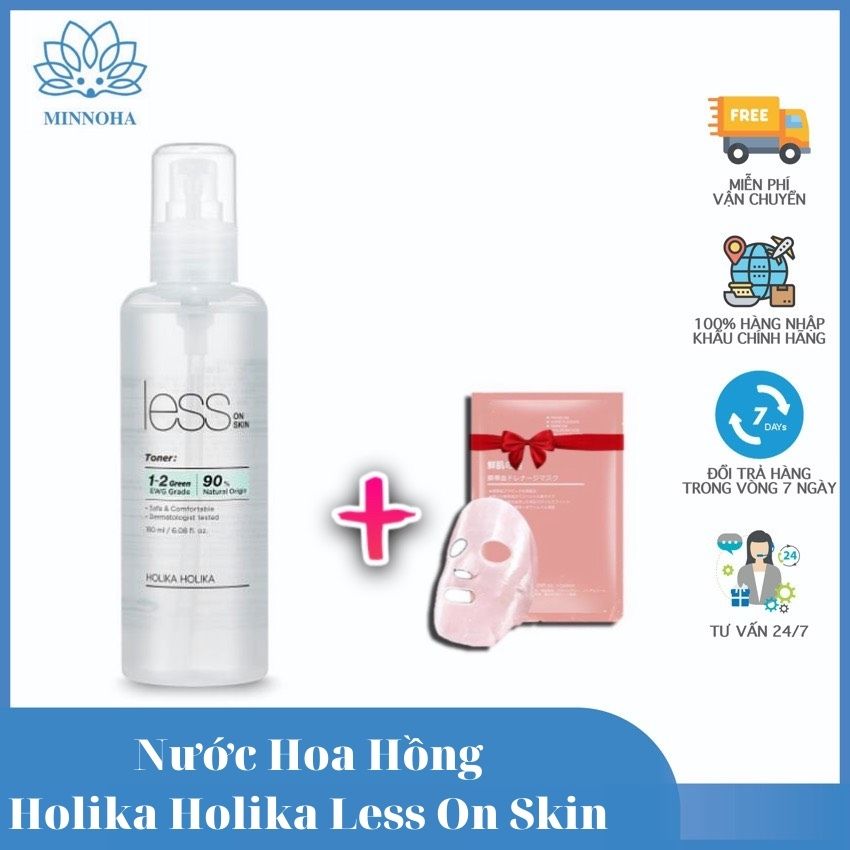 [Freeship+Quà 15k]Nước hoa hồng Holika Holika Less On Skin Toner 180ml,  chiết xuất tự nhiên từ mía phù hợp với những làn da nhạy cảm nhất Minnoha Store