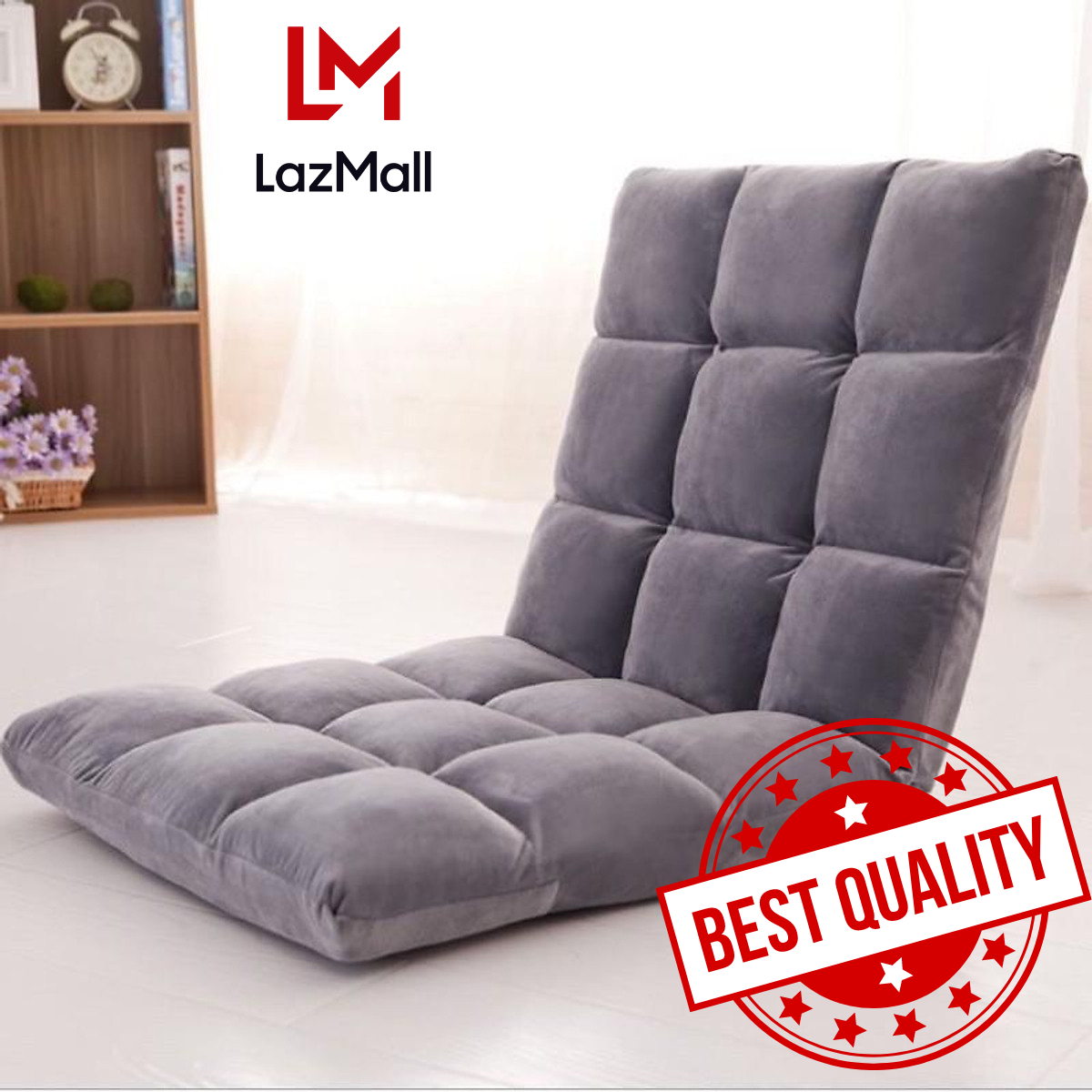 [LOẠI CAO CẤP - VỎ NHUNG - MÀU XÁM] Ghế Bệt Tựa Lưng Tatami Kiểu Nhật Điều Chỉnh 5 Cấp Độ, Vỏ Nhung Cực Mịn Ko Bị Xẹp, ghế lười tựa lưng tatami kiểu nhật bản - Chính Hãng DODODIOS