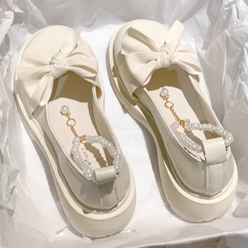 Giày Nữ Lolita Phối Nơ Ngọc - Giày Đốc Búp Bê Nữ Mềm Chữ D Siêu Cá Tính SPB 441