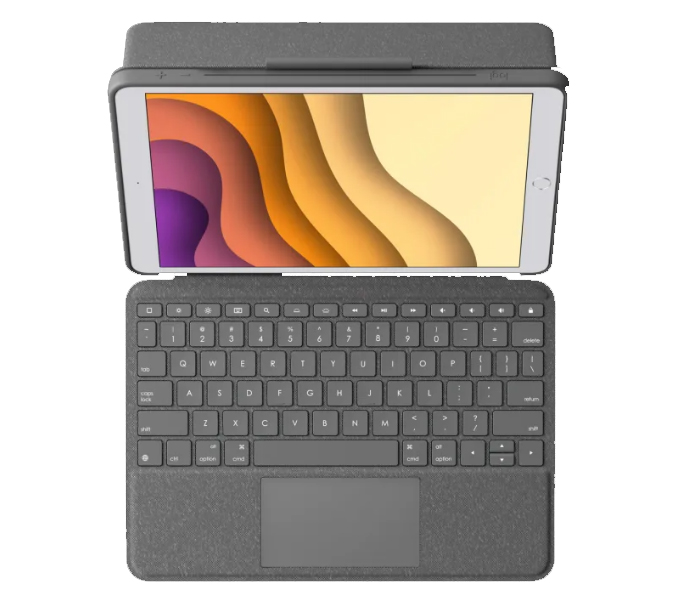 Bao da kèm bàn phím Logitech Combo Touch Cho Ipad Gen 7 10.2 inch và iPad Gen 8 Có Đèn bàn phím Khe gắn bút cảm ứng Kết nối Smart Connector - Hàng chính hãng bảo hành 1 năm