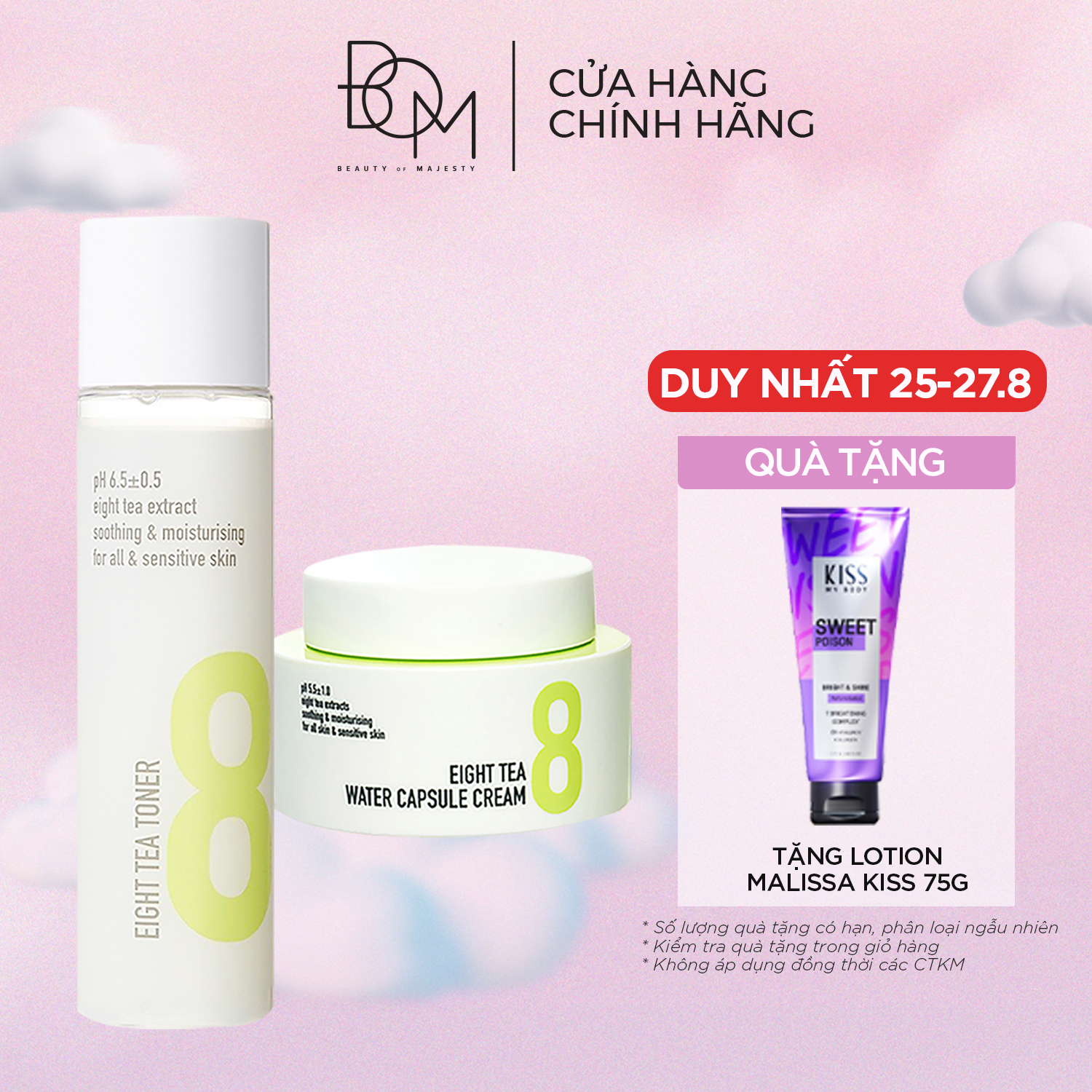 Bộ đôi chăm sóc da nước cân bằng và kem dưỡng Bom Eight Tea