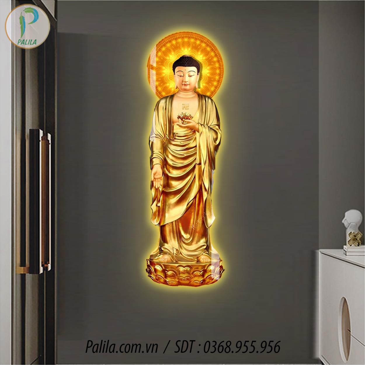 Tranh đèn led treo tường trang trí - tranh phật giáo đẹp