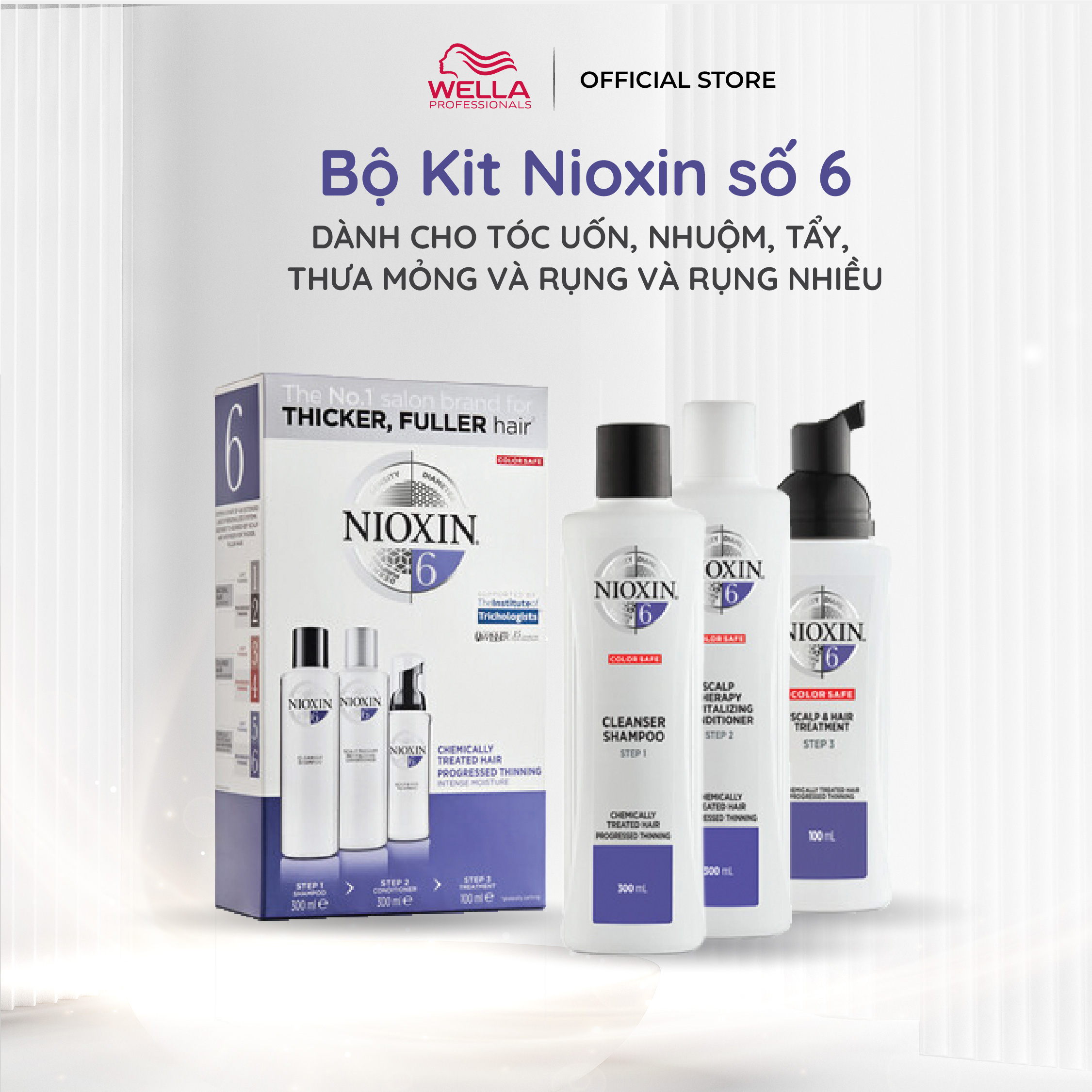 Bộ Chăm Sóc Tóc Nioxin 6 Cho Tóc Tẩy Tạo Kiểu, Thưa, Rụng Nhiều Bleached / Chemically Treated Hair With Progressed Thinning