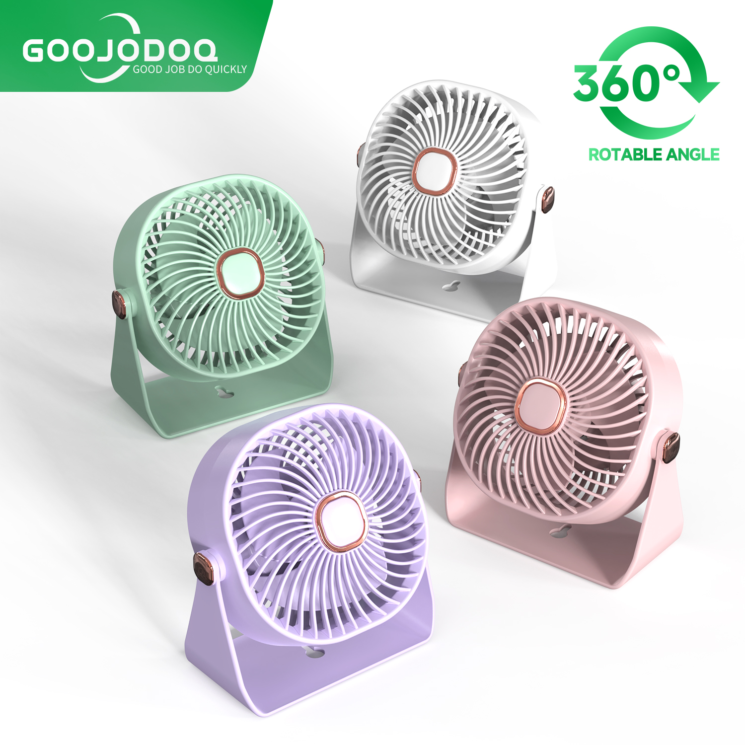 Mini Nhỏ Fan Goojodoq 1200mAh Usb Máy Tính Để Bàn Quạt Tốc Độ Cao, Quạt Bàn Mini Xoay 360° ,3 Tốc Độ Có Thể Xoay Cho Sinh viên ký túc xá văn phòng phòng ngủ
