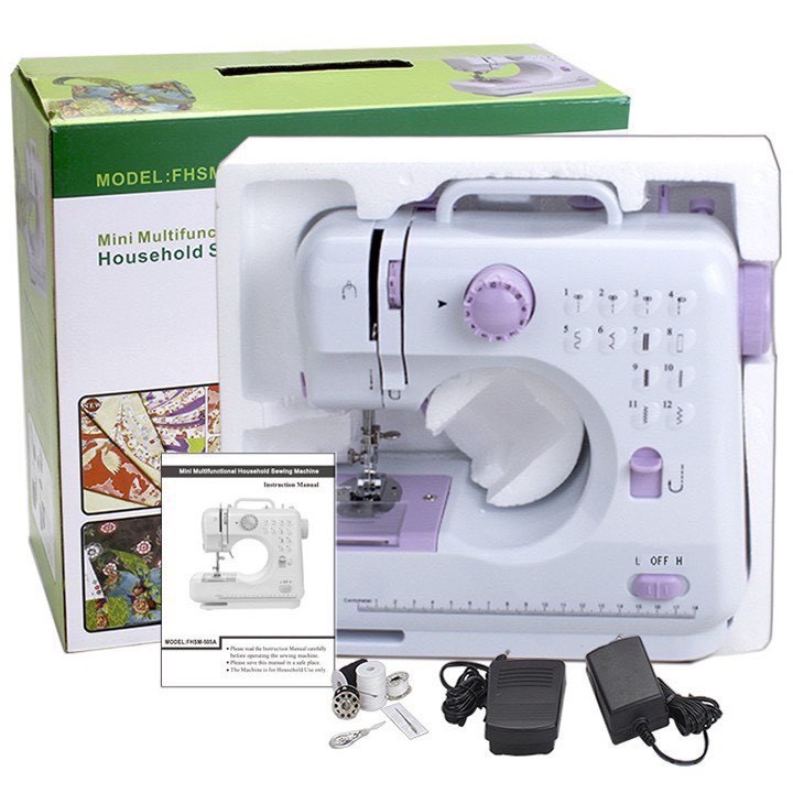 Máy may mini gia đình fhsm505 12 kiểu may, có vắt sổ.