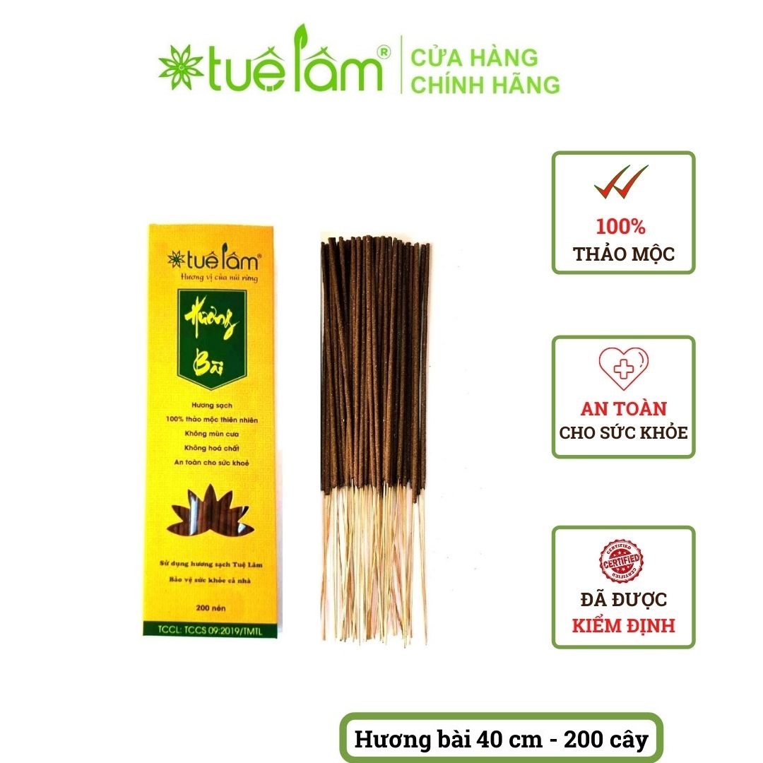 Nhang sạch hương bài Tuệ Lâm cao cấp 4 tấc (40 cm) hộp 200 cây, có kết quả kiểm định an toàn cho sức khỏe, 100% thảo mộc thiên nhiên, sản phẩm OCOP Quảng Ninh