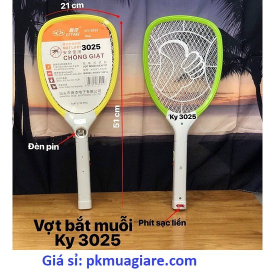 Vợt bắt muỗi vợt muỗi sạc điện có đèn pin 3025 chống giật