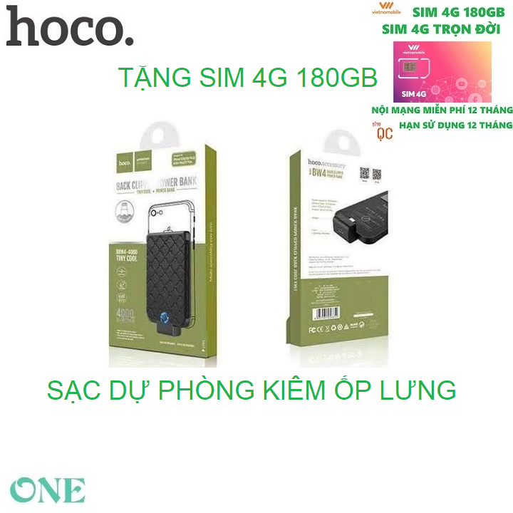 Sạc Dự phòng Kiêm ốp lưng cho iphone tặng sim 4G 180GB